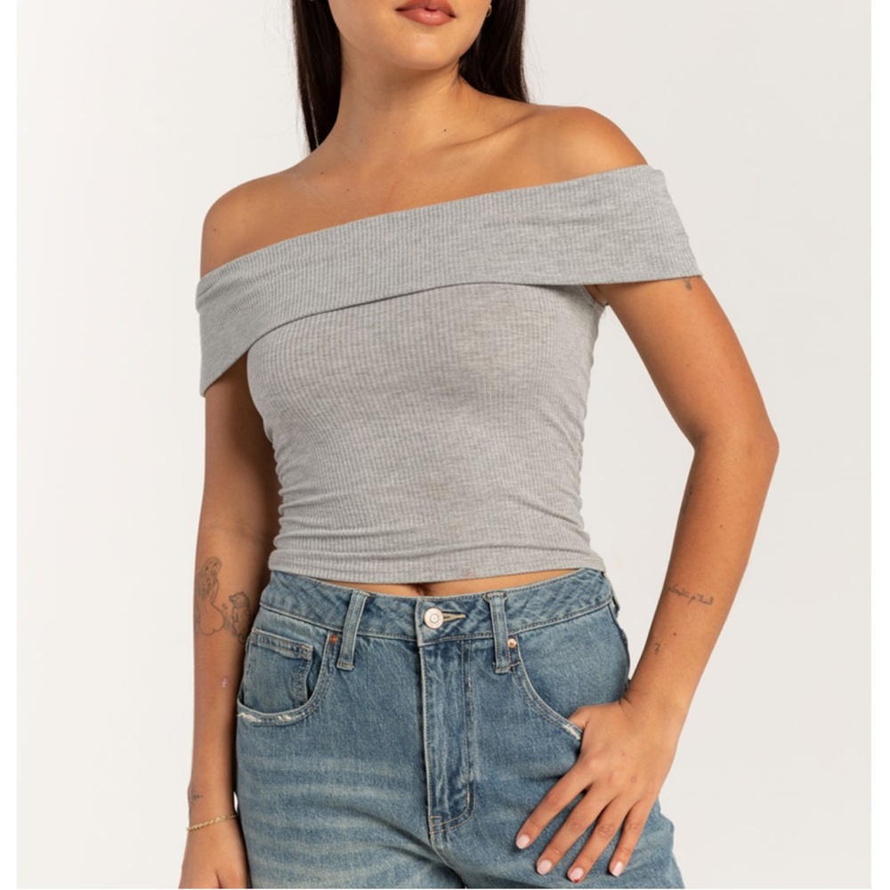 RSQ Womens Off The Shoulder Top, Gray, Size Large, NWT